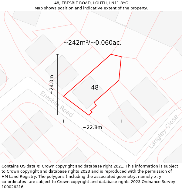 48, ERESBIE ROAD, LOUTH, LN11 8YG: Plot and title map