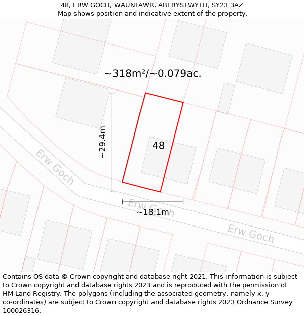 48, ERW GOCH, WAUNFAWR, ABERYSTWYTH, SY23 3AZ: Plot and title map