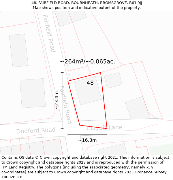 48, FAIRFIELD ROAD, BOURNHEATH, BROMSGROVE, B61 9JJ: Plot and title map