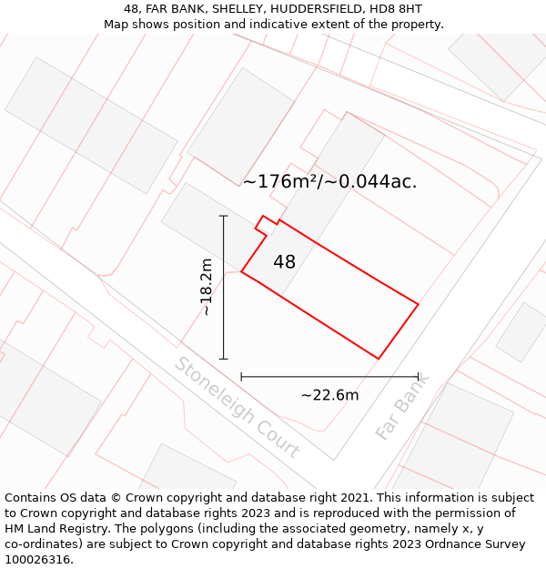 48, FAR BANK, SHELLEY, HUDDERSFIELD, HD8 8HT: Plot and title map