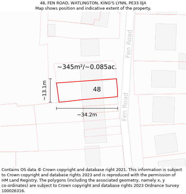 48, FEN ROAD, WATLINGTON, KING'S LYNN, PE33 0JA: Plot and title map