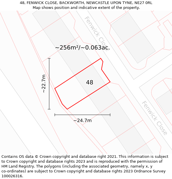 48, FENWICK CLOSE, BACKWORTH, NEWCASTLE UPON TYNE, NE27 0RL: Plot and title map