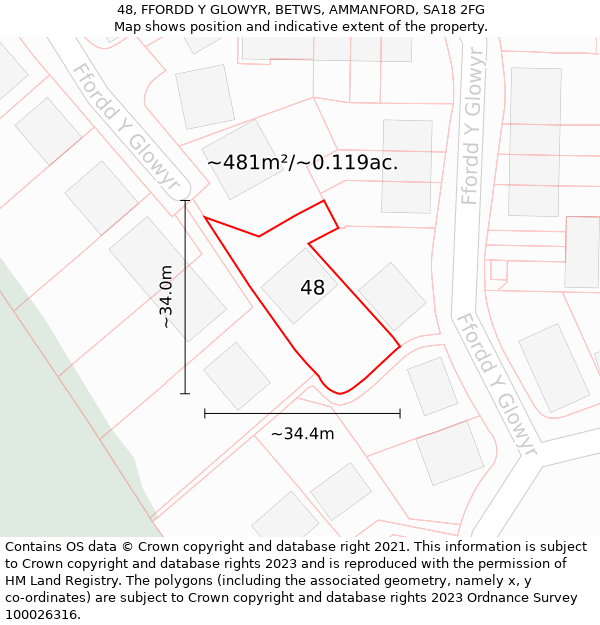 48, FFORDD Y GLOWYR, BETWS, AMMANFORD, SA18 2FG: Plot and title map