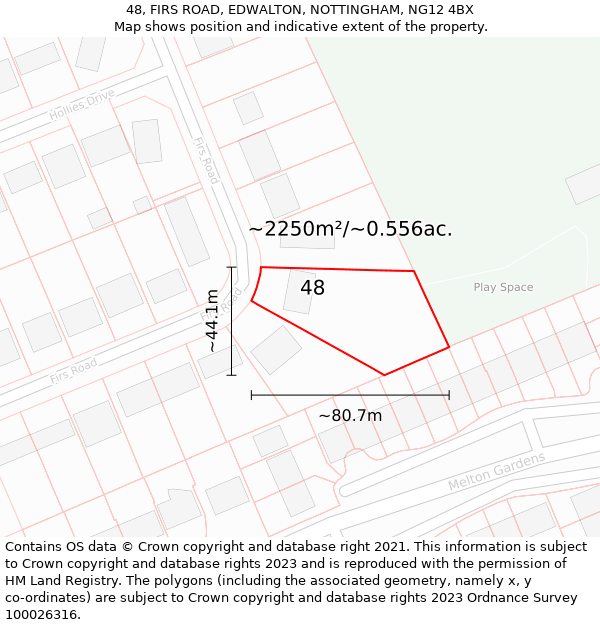 48, FIRS ROAD, EDWALTON, NOTTINGHAM, NG12 4BX: Plot and title map