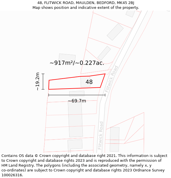 48, FLITWICK ROAD, MAULDEN, BEDFORD, MK45 2BJ: Plot and title map