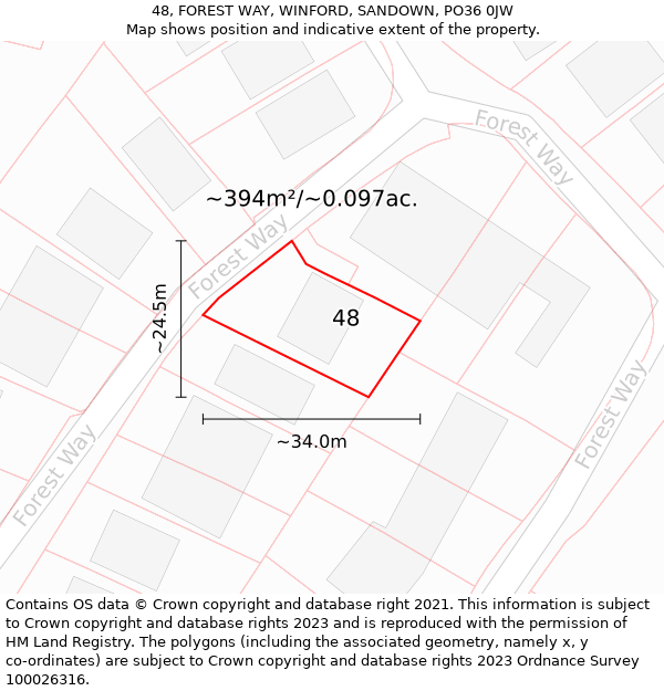 48, FOREST WAY, WINFORD, SANDOWN, PO36 0JW: Plot and title map