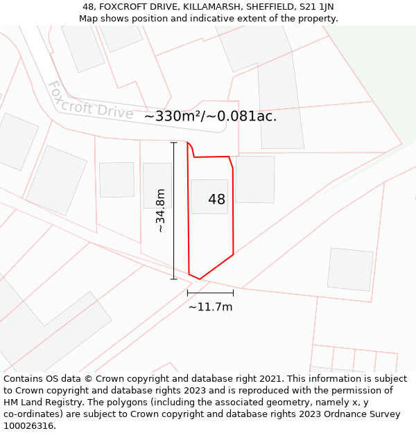 48, FOXCROFT DRIVE, KILLAMARSH, SHEFFIELD, S21 1JN: Plot and title map