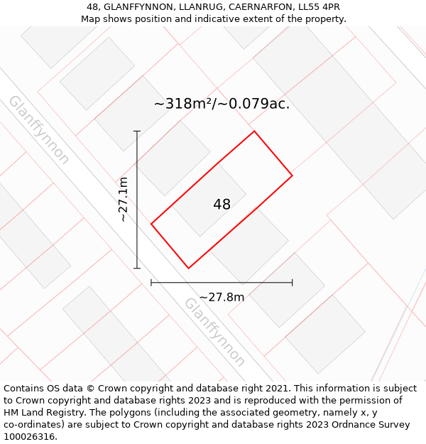 48, GLANFFYNNON, LLANRUG, CAERNARFON, LL55 4PR: Plot and title map