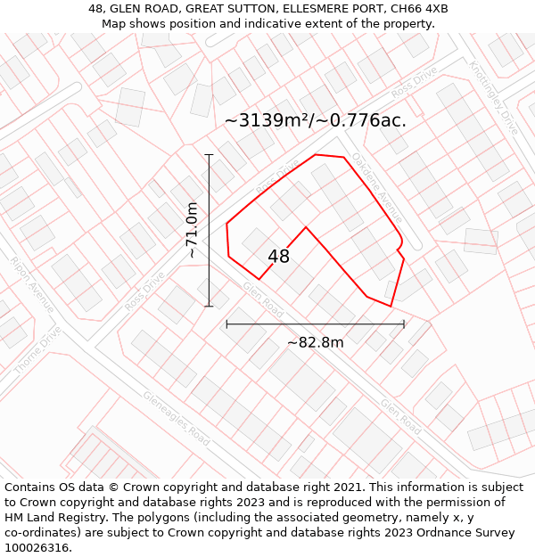 48, GLEN ROAD, GREAT SUTTON, ELLESMERE PORT, CH66 4XB: Plot and title map