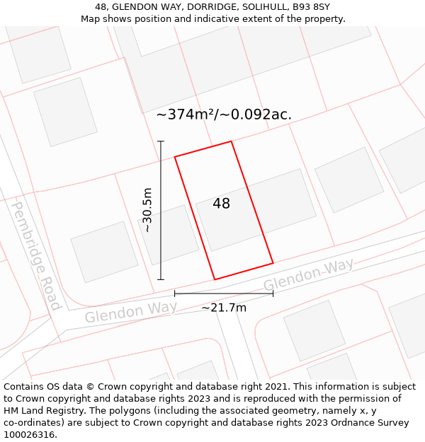 48, GLENDON WAY, DORRIDGE, SOLIHULL, B93 8SY: Plot and title map