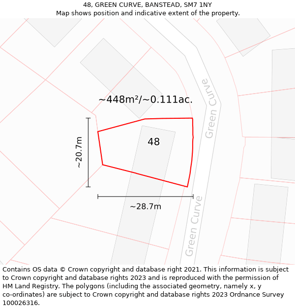 48, GREEN CURVE, BANSTEAD, SM7 1NY: Plot and title map