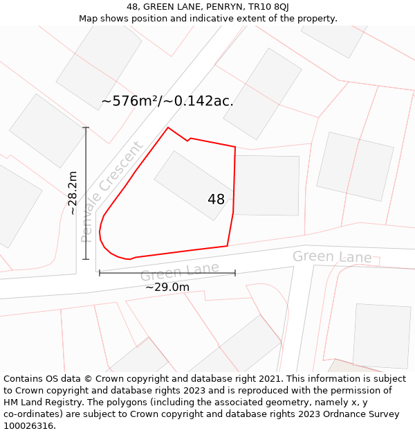 48, GREEN LANE, PENRYN, TR10 8QJ: Plot and title map