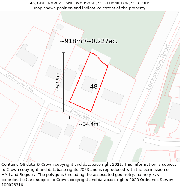 48, GREENAWAY LANE, WARSASH, SOUTHAMPTON, SO31 9HS: Plot and title map