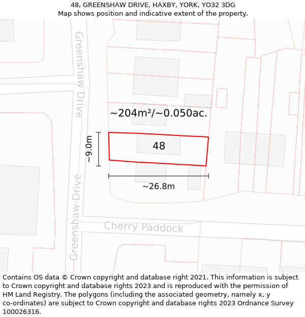 48, GREENSHAW DRIVE, HAXBY, YORK, YO32 3DG: Plot and title map