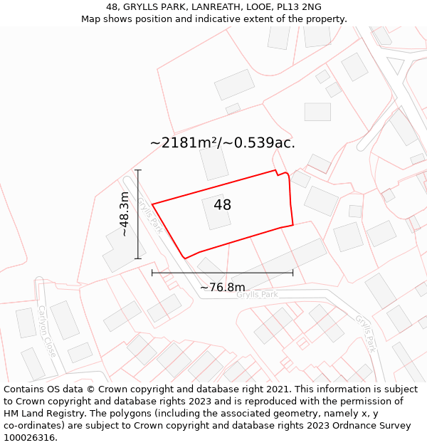 48, GRYLLS PARK, LANREATH, LOOE, PL13 2NG: Plot and title map