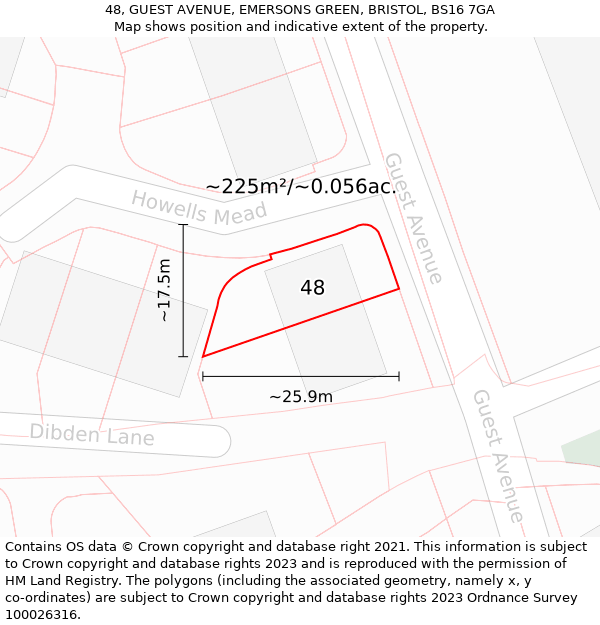 48, GUEST AVENUE, EMERSONS GREEN, BRISTOL, BS16 7GA: Plot and title map