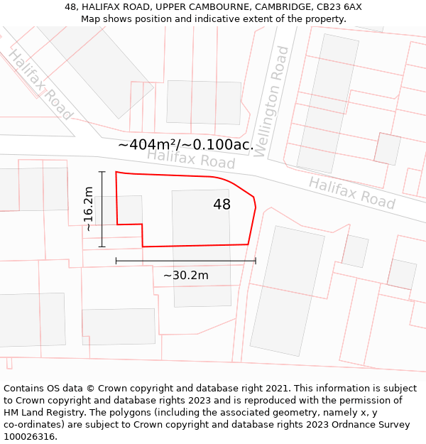 48, HALIFAX ROAD, UPPER CAMBOURNE, CAMBRIDGE, CB23 6AX: Plot and title map