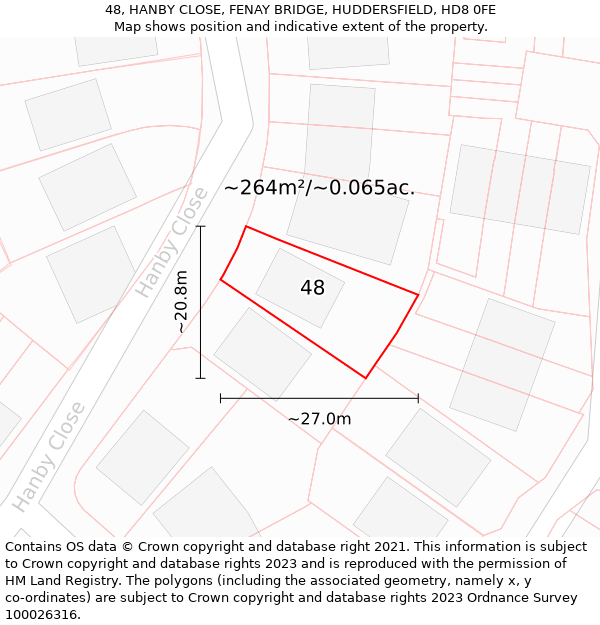 48, HANBY CLOSE, FENAY BRIDGE, HUDDERSFIELD, HD8 0FE: Plot and title map