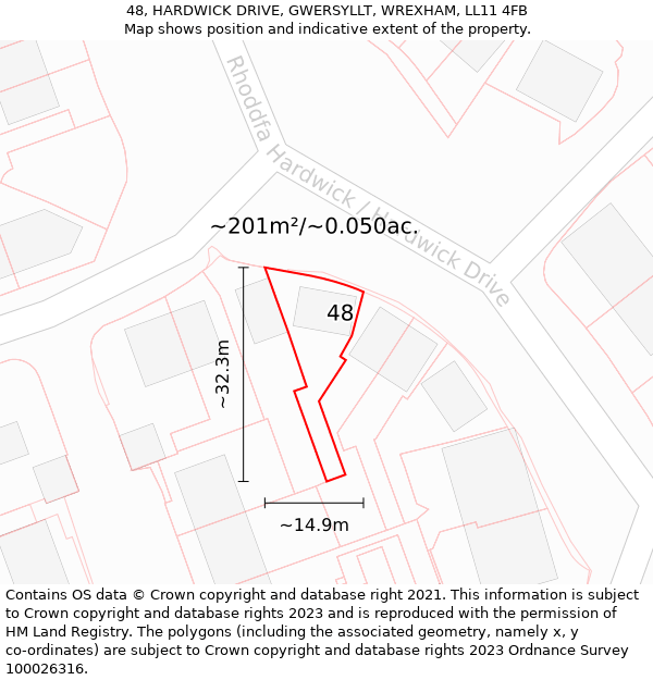 48, HARDWICK DRIVE, GWERSYLLT, WREXHAM, LL11 4FB: Plot and title map