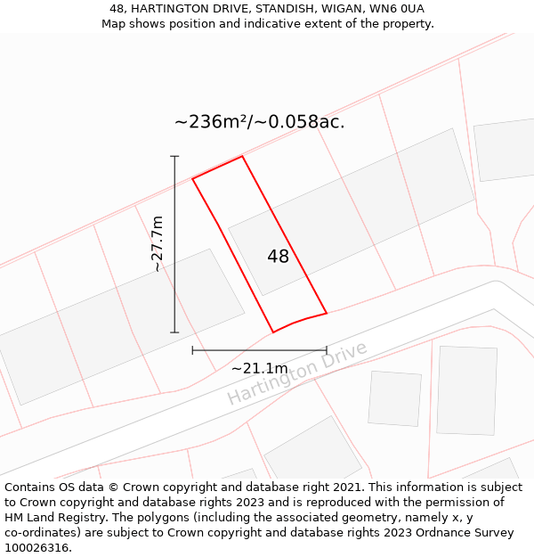 48, HARTINGTON DRIVE, STANDISH, WIGAN, WN6 0UA: Plot and title map