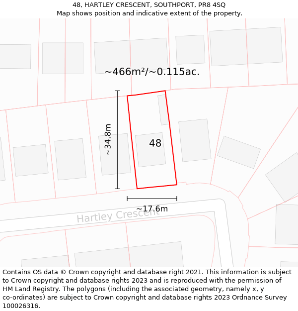 48, HARTLEY CRESCENT, SOUTHPORT, PR8 4SQ: Plot and title map