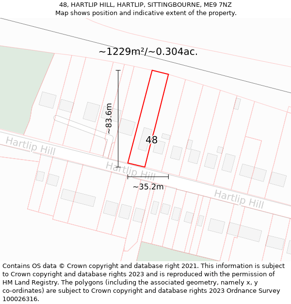 48, HARTLIP HILL, HARTLIP, SITTINGBOURNE, ME9 7NZ: Plot and title map