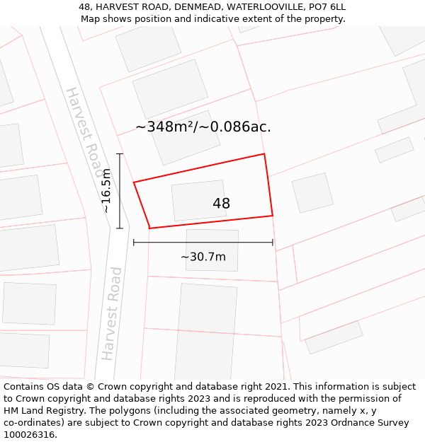 48, HARVEST ROAD, DENMEAD, WATERLOOVILLE, PO7 6LL: Plot and title map