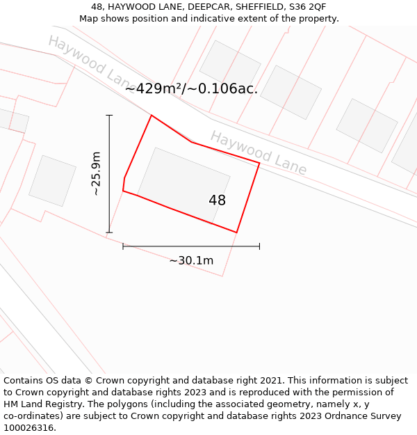 48, HAYWOOD LANE, DEEPCAR, SHEFFIELD, S36 2QF: Plot and title map