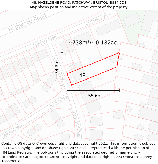 48, HAZELDENE ROAD, PATCHWAY, BRISTOL, BS34 5DS: Plot and title map