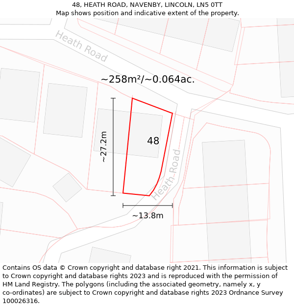 48, HEATH ROAD, NAVENBY, LINCOLN, LN5 0TT: Plot and title map