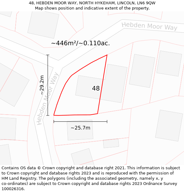 48, HEBDEN MOOR WAY, NORTH HYKEHAM, LINCOLN, LN6 9QW: Plot and title map