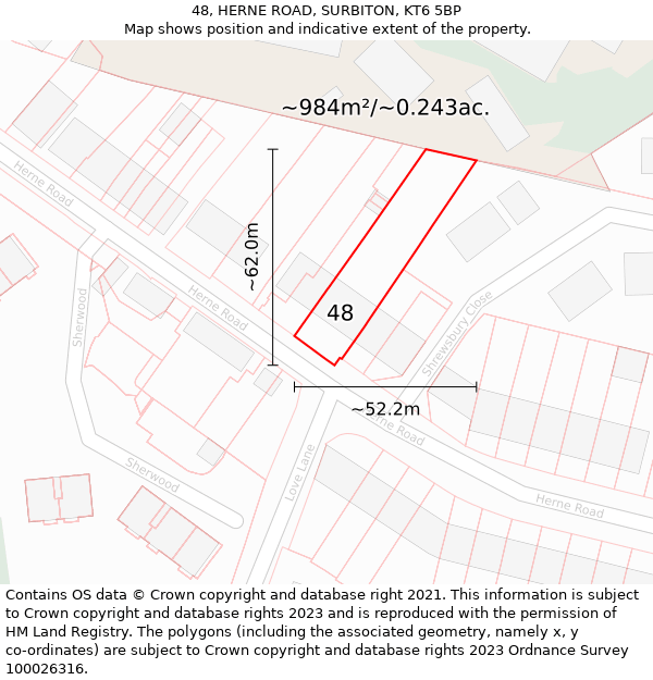 48, HERNE ROAD, SURBITON, KT6 5BP: Plot and title map