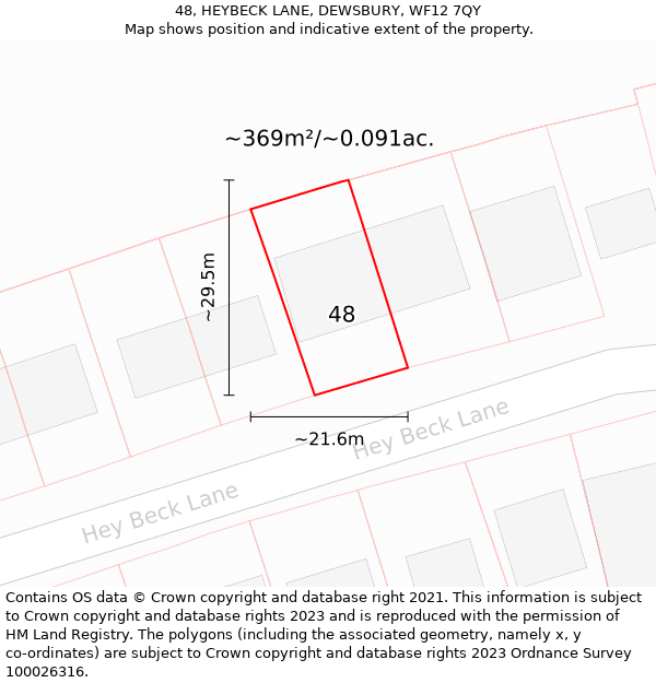 48, HEYBECK LANE, DEWSBURY, WF12 7QY: Plot and title map