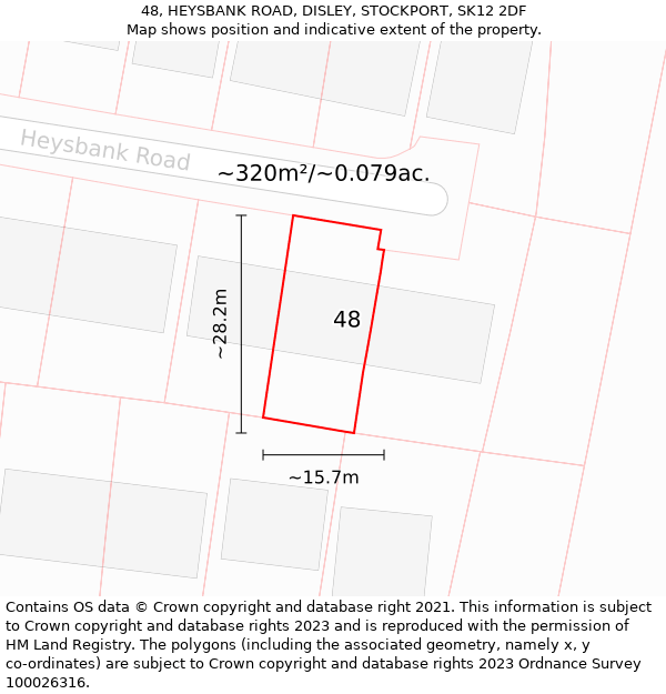 48, HEYSBANK ROAD, DISLEY, STOCKPORT, SK12 2DF: Plot and title map