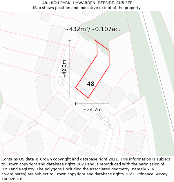 48, HIGH PARK, HAWARDEN, DEESIDE, CH5 3EF: Plot and title map