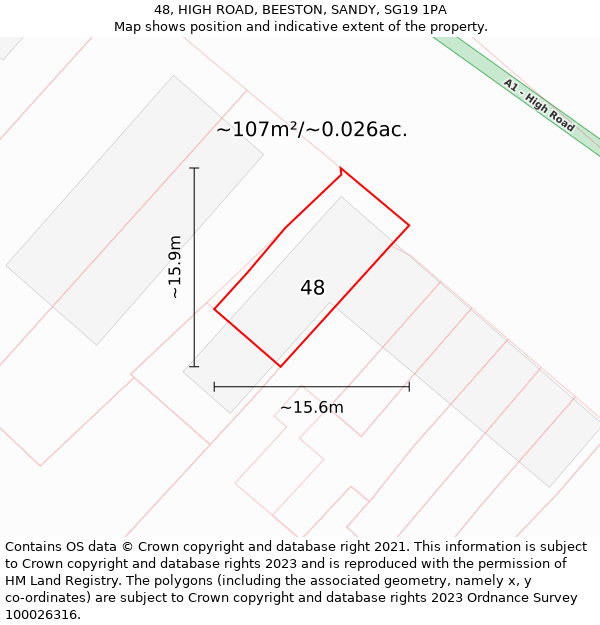 48, HIGH ROAD, BEESTON, SANDY, SG19 1PA: Plot and title map