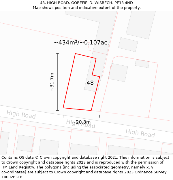 48, HIGH ROAD, GOREFIELD, WISBECH, PE13 4ND: Plot and title map