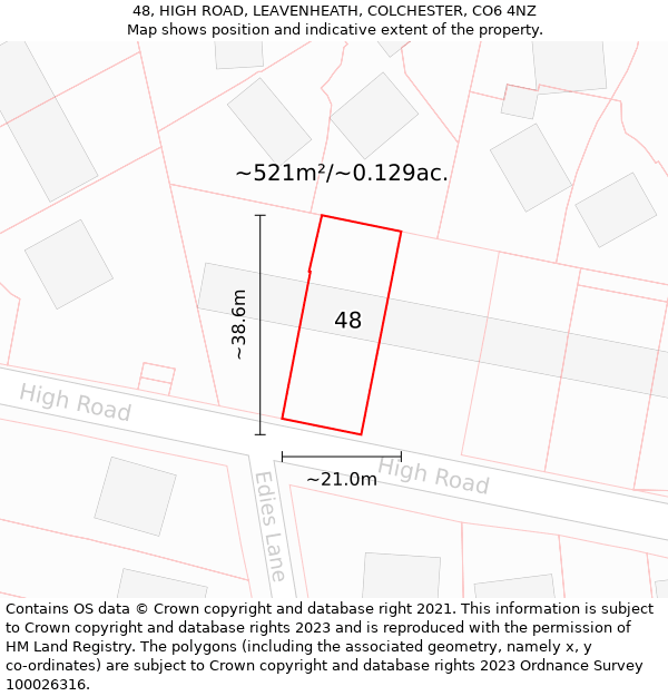 48, HIGH ROAD, LEAVENHEATH, COLCHESTER, CO6 4NZ: Plot and title map