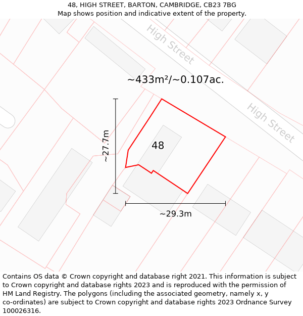 48, HIGH STREET, BARTON, CAMBRIDGE, CB23 7BG: Plot and title map