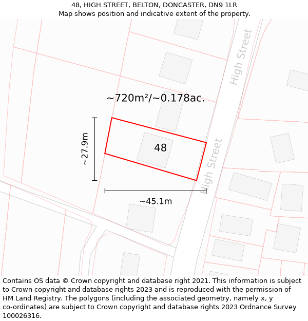 48, HIGH STREET, BELTON, DONCASTER, DN9 1LR: Plot and title map