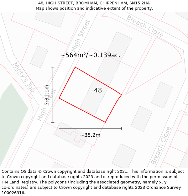 48, HIGH STREET, BROMHAM, CHIPPENHAM, SN15 2HA: Plot and title map