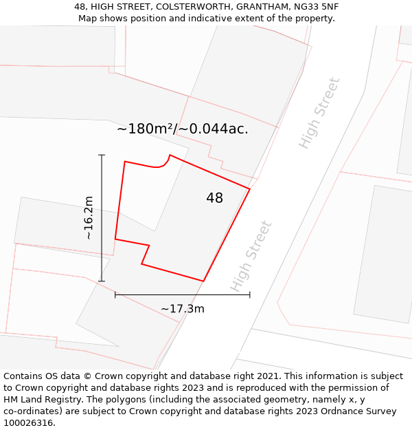 48, HIGH STREET, COLSTERWORTH, GRANTHAM, NG33 5NF: Plot and title map