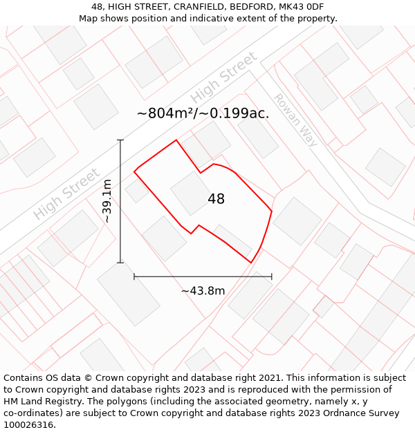 48, HIGH STREET, CRANFIELD, BEDFORD, MK43 0DF: Plot and title map