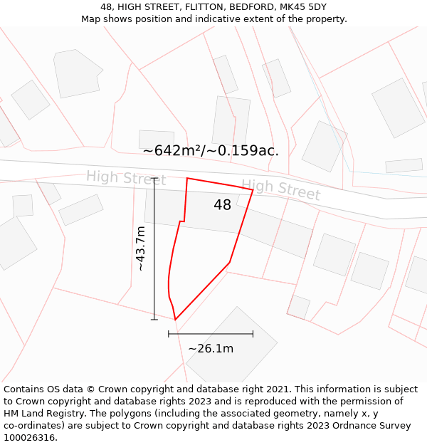 48, HIGH STREET, FLITTON, BEDFORD, MK45 5DY: Plot and title map