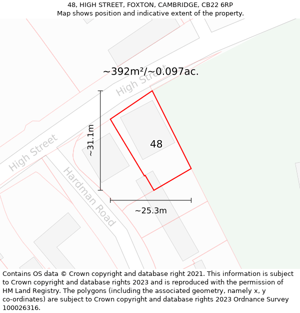 48, HIGH STREET, FOXTON, CAMBRIDGE, CB22 6RP: Plot and title map