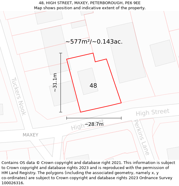 48, HIGH STREET, MAXEY, PETERBOROUGH, PE6 9EE: Plot and title map