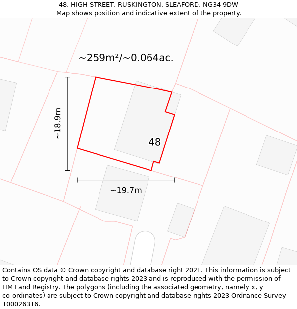 48, HIGH STREET, RUSKINGTON, SLEAFORD, NG34 9DW: Plot and title map