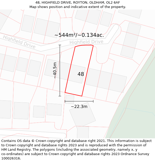 48, HIGHFIELD DRIVE, ROYTON, OLDHAM, OL2 6AF: Plot and title map