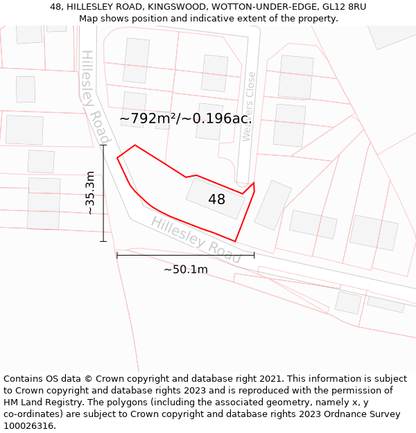 48, HILLESLEY ROAD, KINGSWOOD, WOTTON-UNDER-EDGE, GL12 8RU: Plot and title map