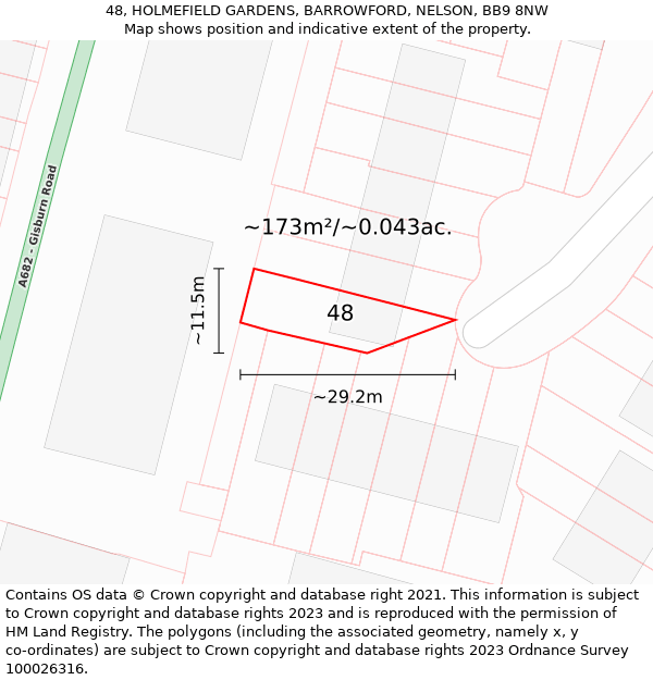 48, HOLMEFIELD GARDENS, BARROWFORD, NELSON, BB9 8NW: Plot and title map